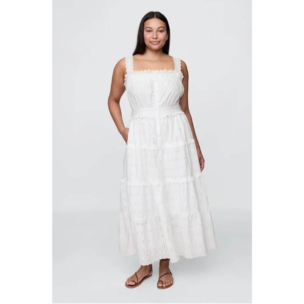NWT Gap × DÔEN White Eyelet Midi Dress - Medium - Picture 5 of 8